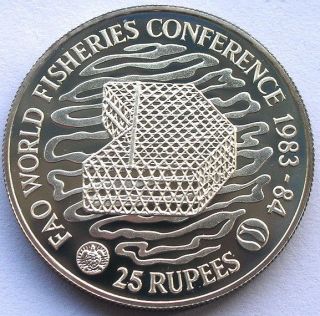 Seychelles 1983 Fisher Conference 25 Rupees Silver Coin,  Proof
