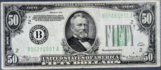 1934 $50 Dollar Federal Reserve Note Frn York Fr 2102 - B Gr: Vf,  A1276