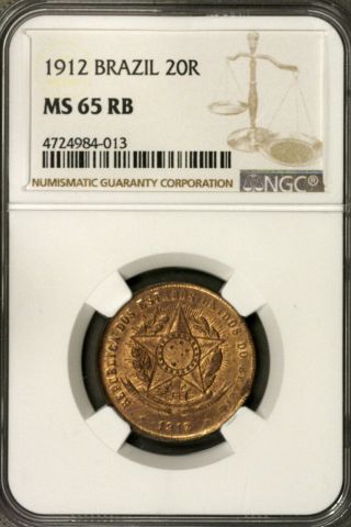 Brazil 1912 20 Reis Ngc Ms 65 Rb