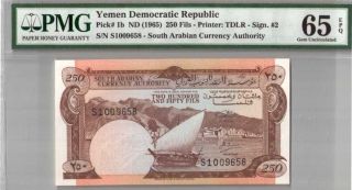 550 - 0242 Yemen | Democratic Republic,  250 Fils,  1965,  Pick 1b,  Pmg 65 Gem Unc