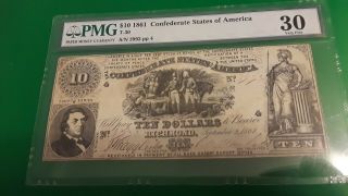 T - 30 $10 1861 Confederate States Of America Pmg Very Fine 30