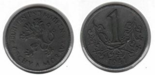 Bohemia & Moravia - 1 Koruna Coin 1941 Year Km 4