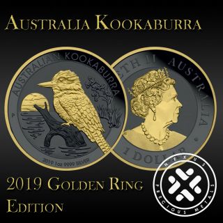 Australia 2019 Kookaburra Silver 999 1oz Golden Ring Edition