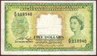 Malaya & British Borneo 5 Dollars 1953