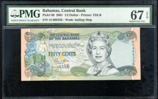 Bahamas 1/2 Dollars 2001 Qeii P 68 Gem Unc Pmg 67 Epq