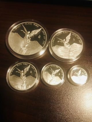 2019 Mexico - Set Of 5 Silver Libertad Proof Coins In Capsules