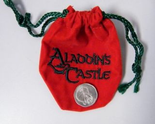Vintage Aladdins Castle Christmas Token Bag Nm W Silver Arcade Game Token Wow