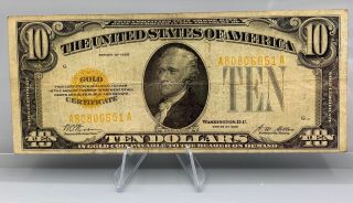 1928 $10 Dollar Bill Gold Certificate Frn Paper Money Note Currency Rare