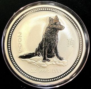 2006 P Australia Silver Lunar Series I Year Of The Dog 1 Oz $1 Gem Bu In Capsule