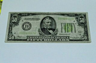 1934 D Cleveland Ohio $50 Fifty Dollar Federal Reserve Bank Note Vg - Fn