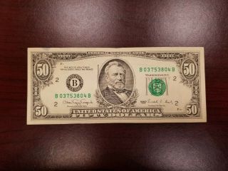 1990 York $50 Dollar Bill Note Frn B03753804b