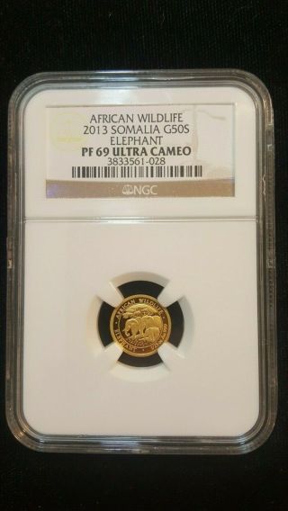 2013 African Somalia Elephant 1/25 Oz Gold Ngc Pf69uc Top Pop Only 3 Graded