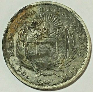 El Salvador Media Bamba 1894 Antiguo Escudo Salvadoreno Plata 900