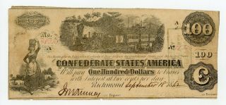 1862 T - 40 $100 Confederate States Of America Note - Civil War Era W/ Train