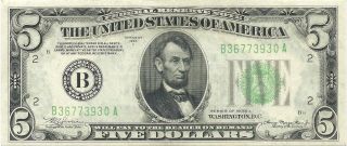 1934 - A $5 York Federal Reserve Note Gem Crisp Uncirculated