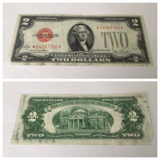 Vintage $2 Star 1928 - G United States Note Red Seal Jefferson Two Dollar Bill Usn
