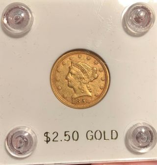 1851 Gold $2.  50 Quarter Eagle About Uncirculated - Color