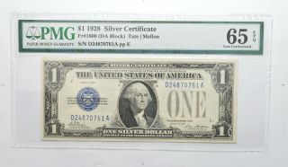 $1 1928 Silver Certificate Pmg 65 Epq Gem,  Fr 1600 (da Block) 069