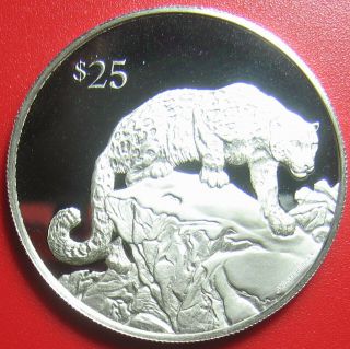 1993 British Virgin Islands $25 Silver Proof Snow Leopard Wildlife Cat Bvi Rare