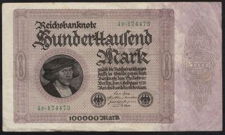 1923 100,  000 Mark Germany Rare Vintage Paper Money Banknote Currency P 83a Vf