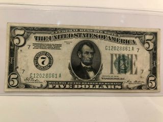 1928 $5 Federal Reserve Note Chicago Numerical 7 - Fr.  1950 - G