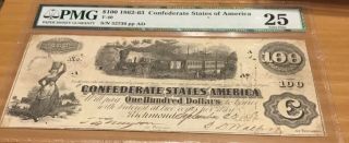 $100 1862 Richmond Virginia Va Confederate Currency Bank Note Bill Civil War Vf