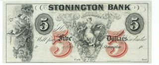 $5 Stonington Bank Connecticut 18xx Maid In " V " Center And Gods In Shell Red 5