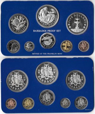 Barbados Proof Set 1977 Franklin With Silver $5 And $10 Dollars,  B7
