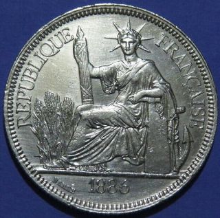 1886 - A French Indo - China Piastre Silver Coin Unc Cleaned Cond.  Mishandled Proof?