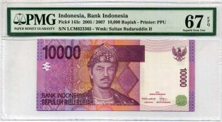 Indonesia 10000 10,  000 Rupiah 2005 / 2007 P 143 Gem Unc Pmg 67 Epq