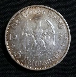 German Nazi Era Coin,  1934 A 5 Reichs Mark,  Third Reich