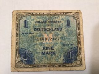 1944 German Military 1 Reichsmark Banknote Paper Currency Money Legal Tender