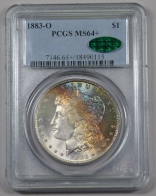 1883 - O Morgan Silver Dollar Pcgs Ms64,  Cac Pq Rainbow Toned