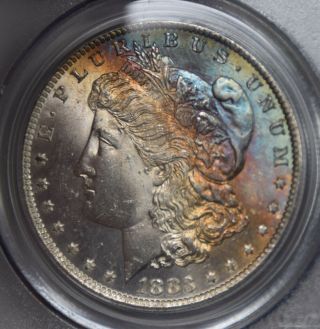 1883 - O Morgan Silver Dollar PCGS MS64,  CAC PQ rainbow toned 4