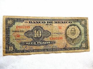 1959 Bank Of Mexico Ten (10) Pesos Note