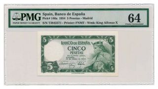 Spain Banknote 5 Pesetas 1954.  Pmg Ms - 64