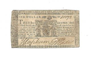 Orig.  Colonial Currency Note " One Dollar " Maryland 1774 Avf