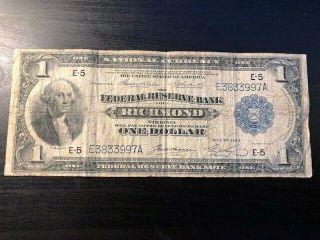 1918 $1 One Dollar Federal Reserve Bank Note Of Richmond Ungraded