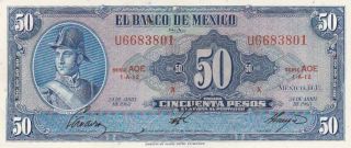 Ef 1963 Mexico 50 Pesos Note,  Pick 49o