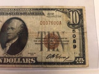 1929 $10 Dollar Millikin National Bank Ch 5089 Decatur IL,  ILLINOIS Serial 7600 4