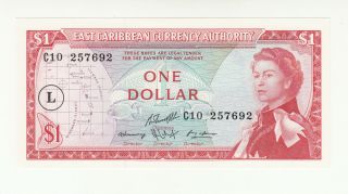 East Caribbean States St.  Lucia 1 Dollar 1965 Unc P13l Qeii @