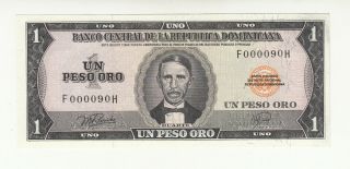 Dominican Republic 1 Peso 1978 Aunc P108 Low Serial 000090 @