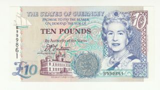 Guernsey 10 Pounds 1995 Aunc/unc P57a Qeii @