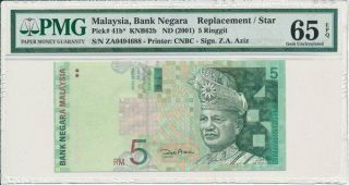 Bank Negara Malaysia 5 Ringgit Nd (2001) Replacement/star Pmg 65epq