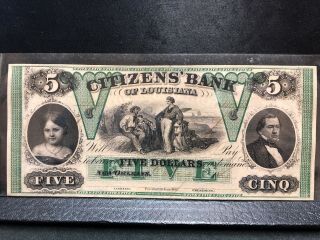 1800’ Citizens Bank Of Orleans,  Louisiana.  5 Dollar - Uncirculated