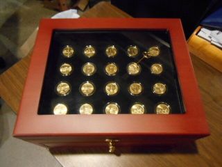 24k Gold Plated Set Of 100 Us State Quarters 1999 - 2008 P & D In Wooden Display