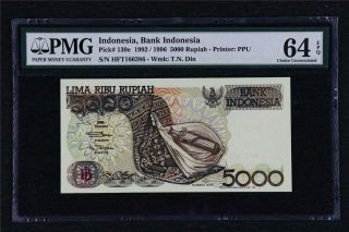 1992/1996 Indonesia Bank Indonesia 5000 Rupiah Pick 130e Pmg 64 Epq Choice Unc