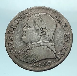 1867 Italy Papal States W Pope Pius Ix Silver Lira Antique Italian Coin I78570