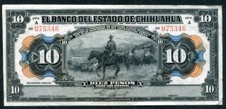 1913 México / Chihuahua Diez 10 Pesos Series A Banknote