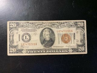 $20.  00 Silver Certificate Series Of 1934 A Hawaii